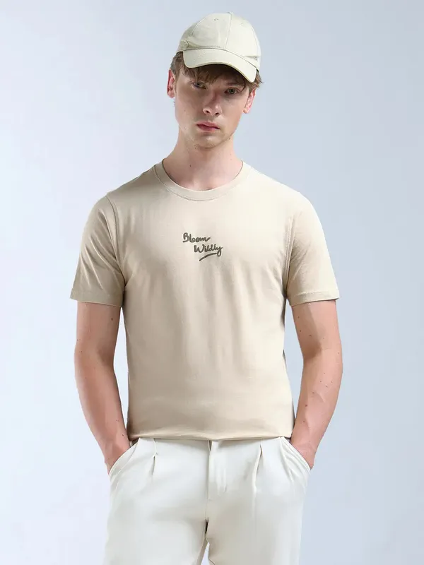FLYING MACHINE beige printed slim fit t-shirt