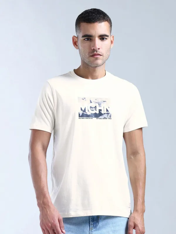 FLYING MACHINE beige printed slim fit t-shirt for men