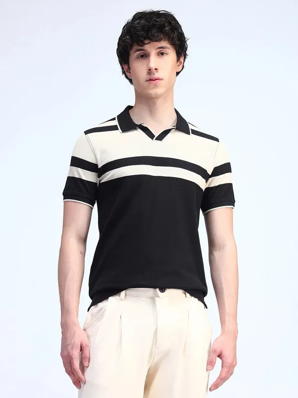 FLYING MACHINE black and cream t-shirt in cotton