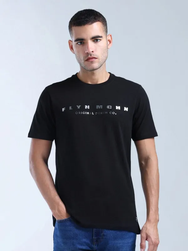 FLYING MACHINE black cotton slim fit t-shirt