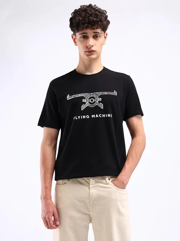 FLYING MACHINE Black cotton t-shirt for men