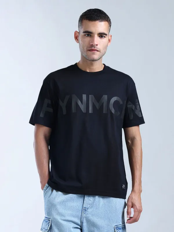 FLYING MACHINE black slim fit printed cotton t-shirt