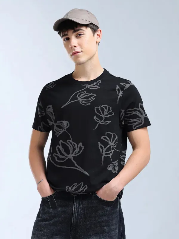 FLYING MACHINE black slim fit printed t-shirt