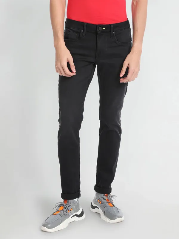 Flying Machine black solid super skinny fit jeans