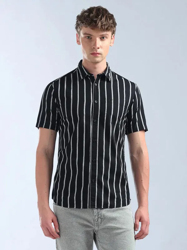FLYING MACHINE black striped half sleeve casual shirt