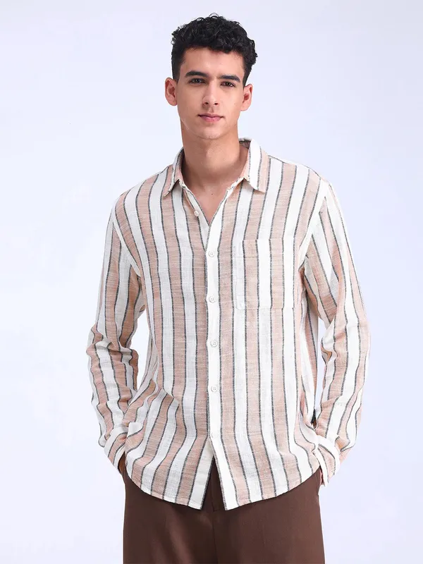 FLYING MACHINE brown stripe cotton shirt