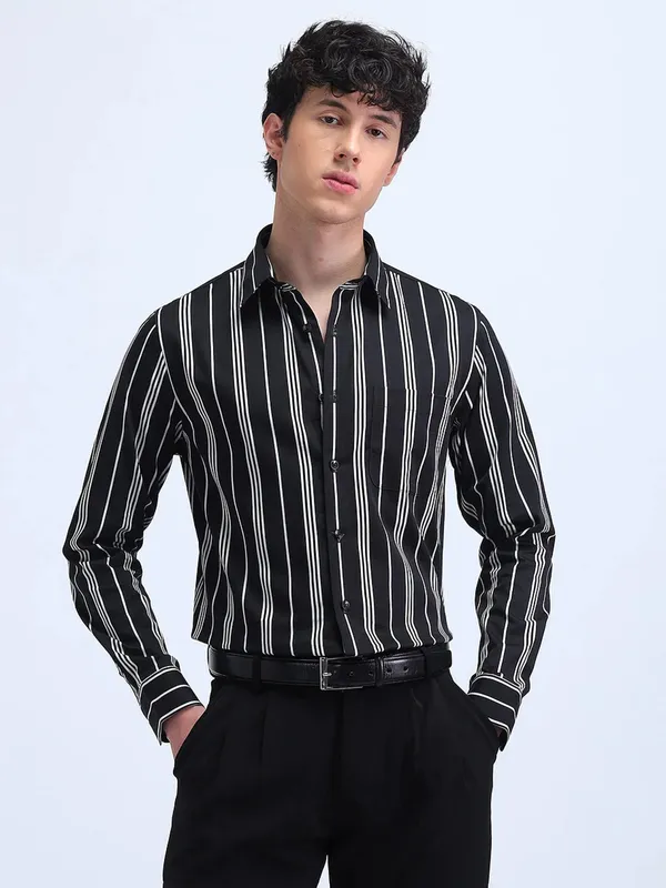 FLYING MACHINE cotton black shirt with stripe