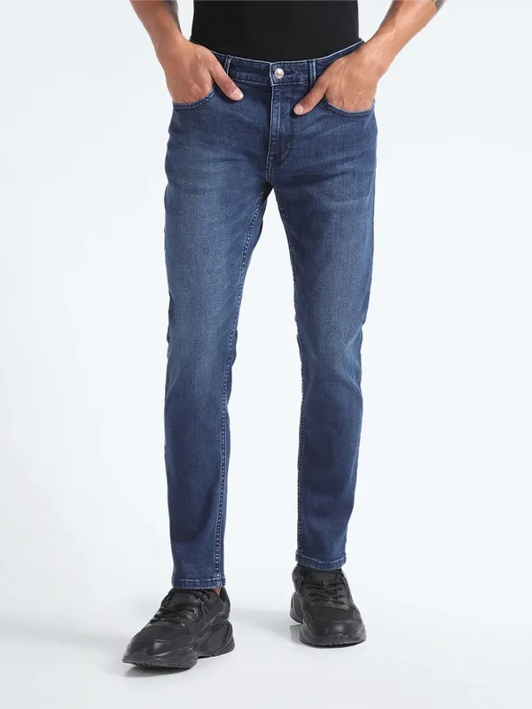 Flying Machine dark blue washed slim tapered fit jeans