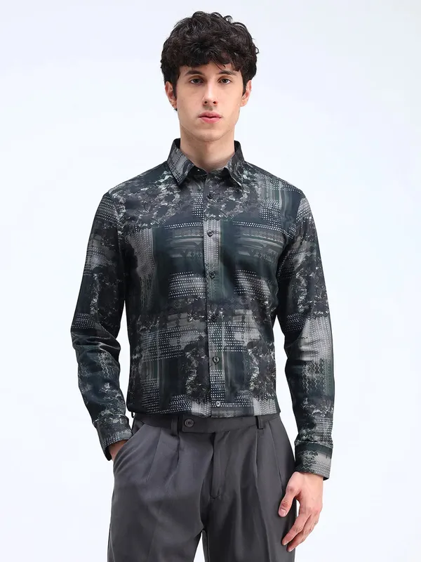 FLYING MACHINE dark green cotton shirt with print