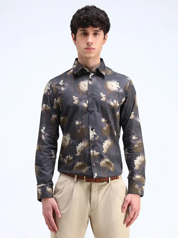 FLYING MACHINE dark grey cotton shirt with print