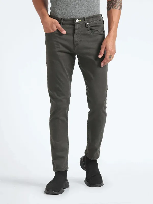 Flying Machine dark grey solid slim tapered fit jeans