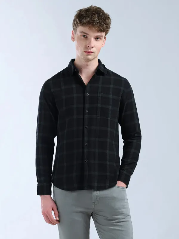 FLYING MACHINE dark navy checkered casual shirt
