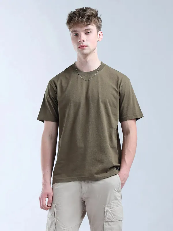FLYING MACHINE dark olive half sleeve t-shirt