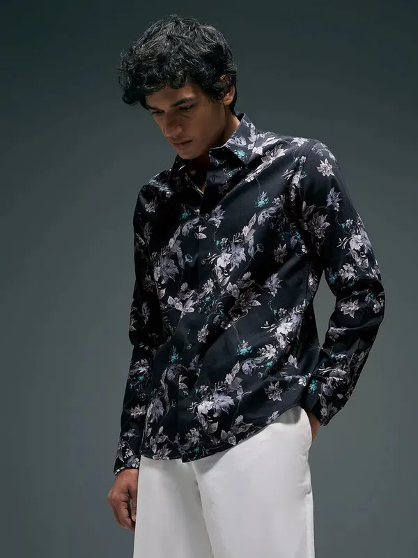 FLYING MACHINE floral printed black cotton casual shirt