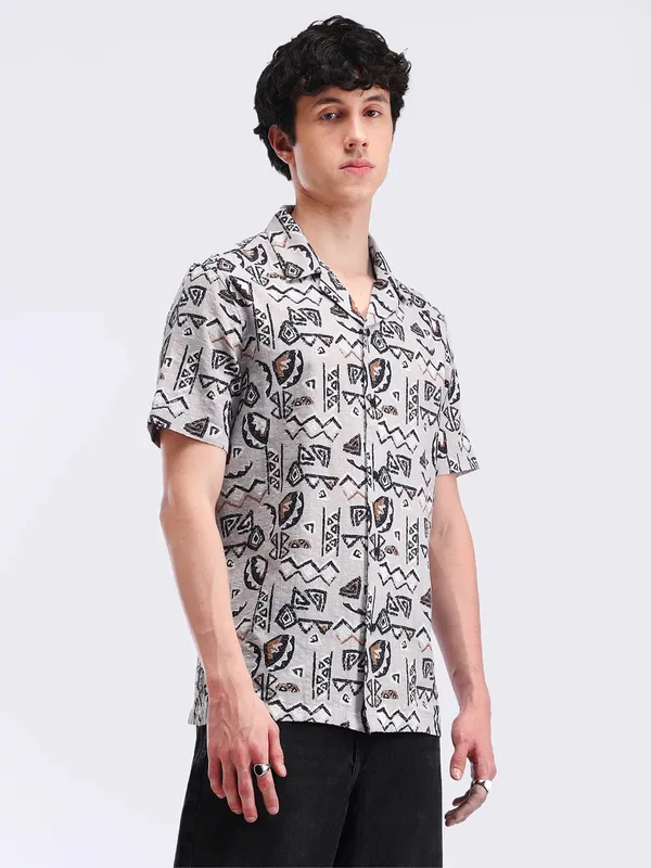 FLYING MACHINE grey printed cotton shirt