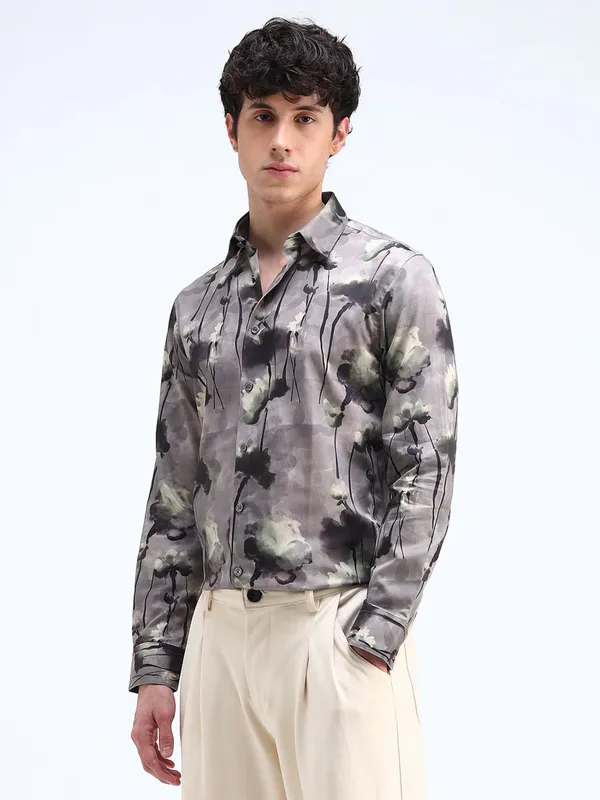 FLYING MACHINE grey printed cotton shirt for men