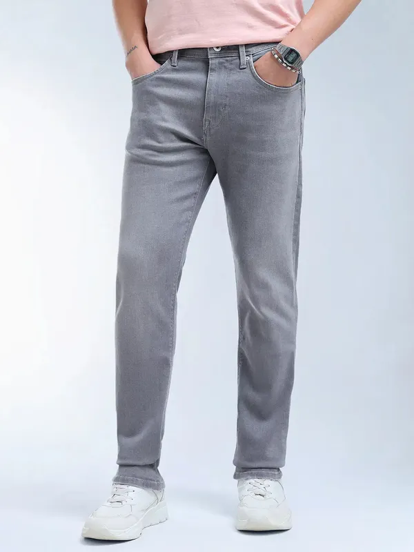 FLYING MACHINE grey solid slim tapered denim jeans