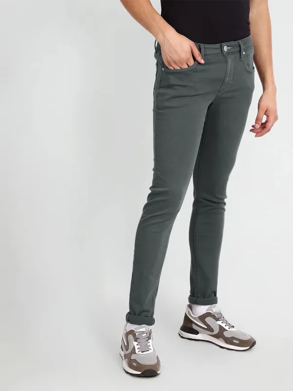 Flying Machine grey solid super skinny fit jeans