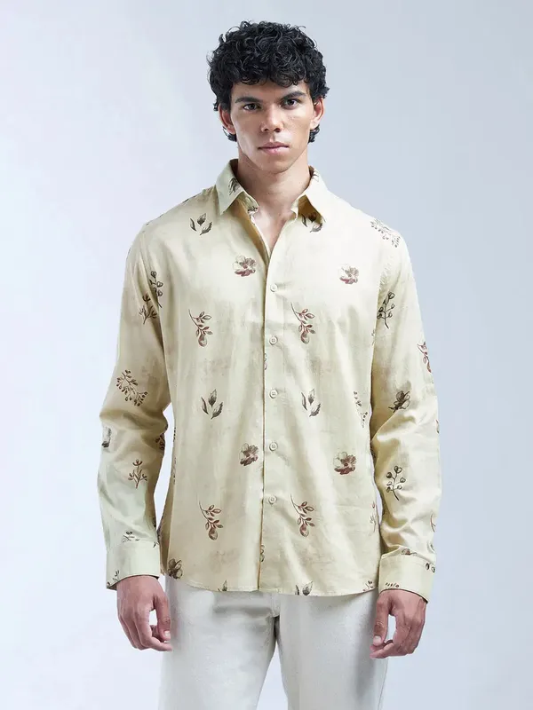 FLYING MACHINE khakhi printed slim fit shirt