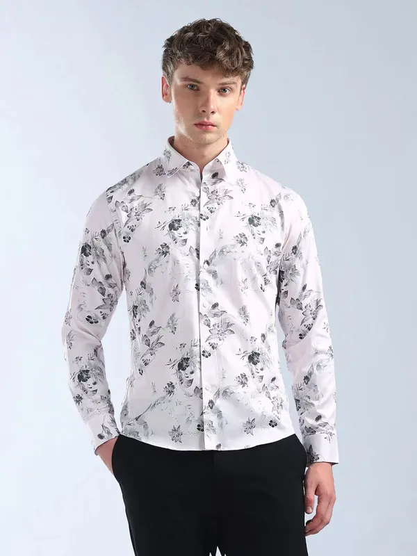 FLYING MACHINE light pink floral printed casual shirt