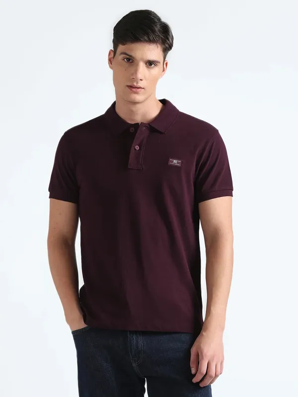 Flying Machine maroon plain t shirt