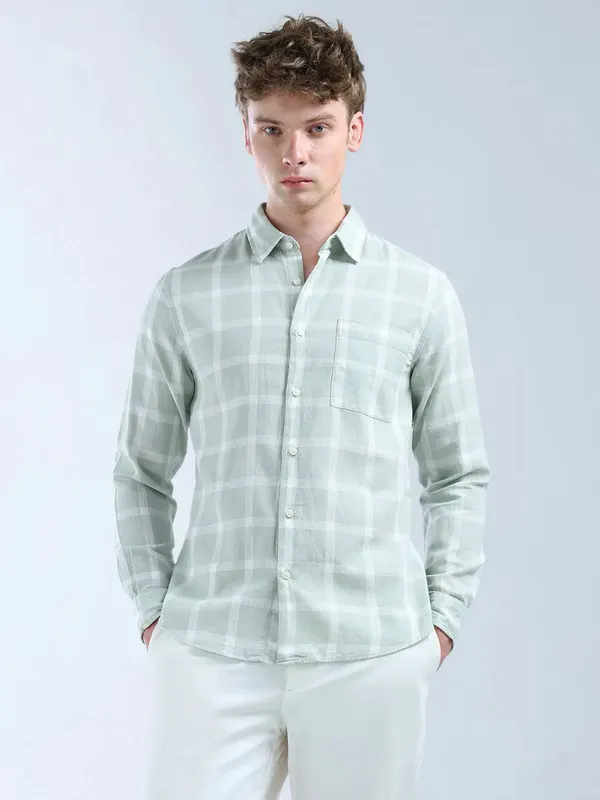 FLYING MACHINE mint green cotton checkered shirt