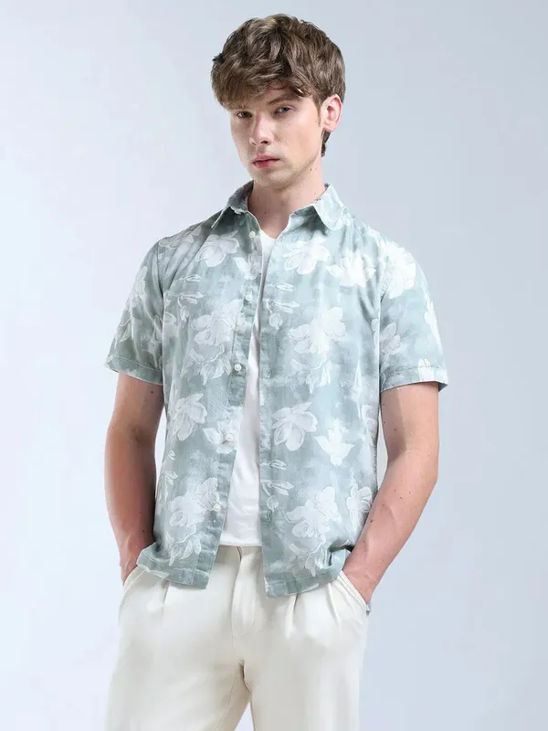 FLYING MACHINE mint green printed casual shirt