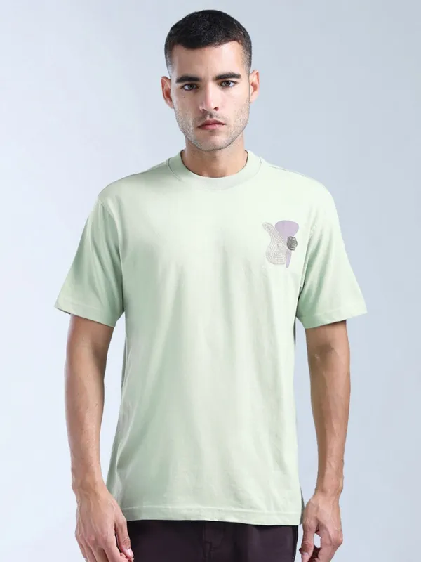 FLYING MACHINE mint green printed cotton t-shirt