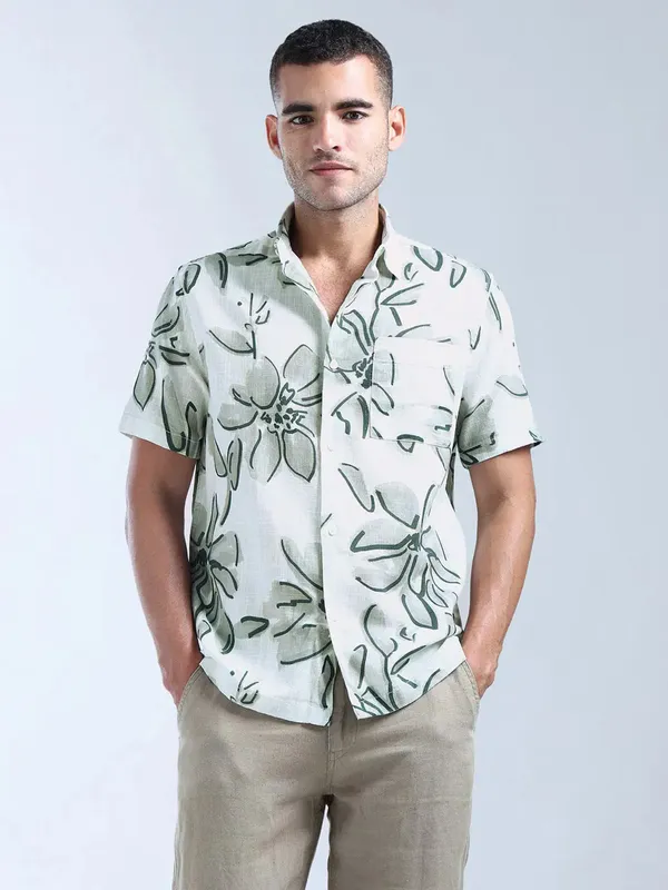 FLYING MACHINE mint green printed half sleeve casual shirt