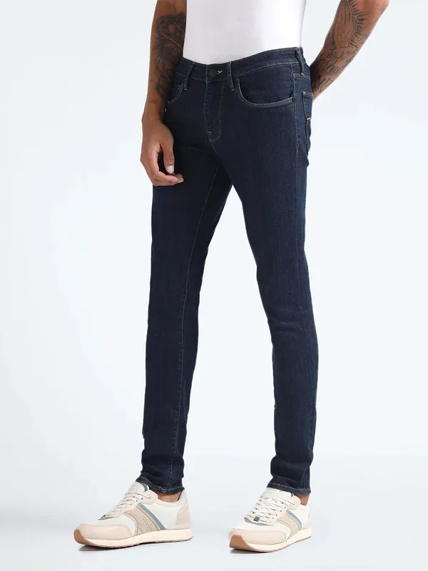 FLYING MACHINE navy solid denim jeans