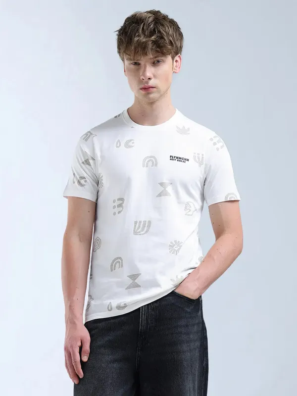 FLYING MACHINE off white printed slim fit t-shirt