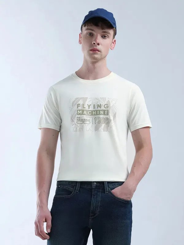 FLYING MACHINE off white printed t-shirt for men