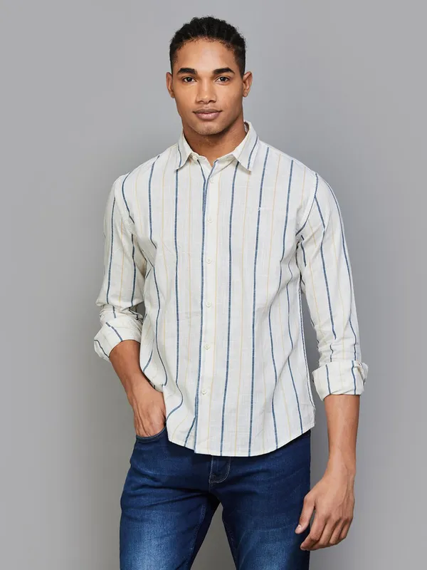 FLYING MACHINE off-white stripe cotton shirt