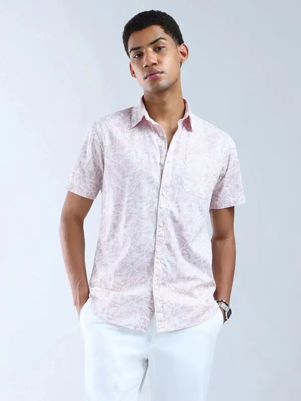 FLYING MACHINE pastel pink printed shirt