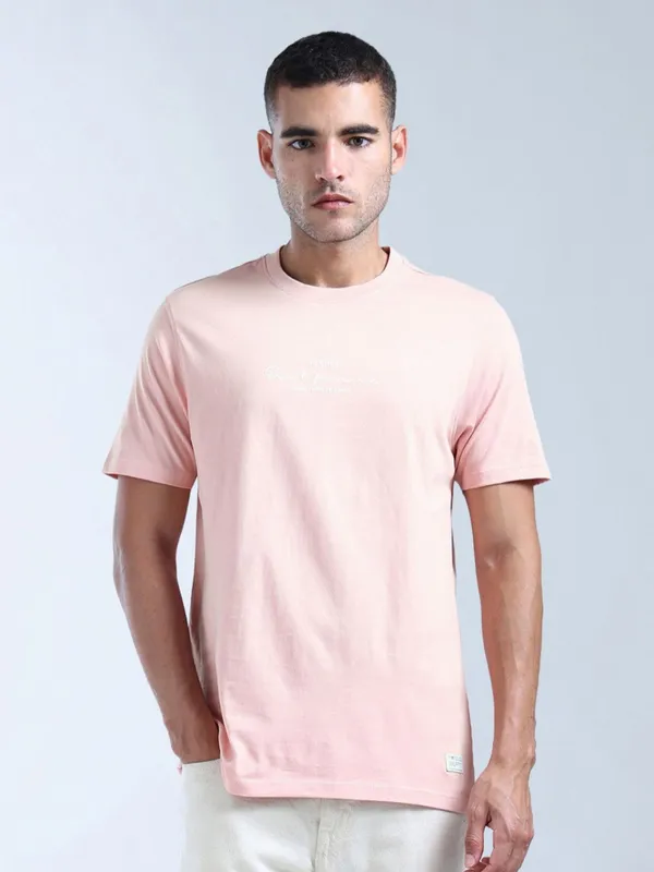 FLYING MACHINE pink cotton slim fit t-shirt