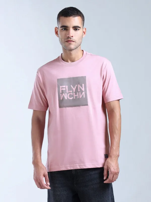 FLYING MACHINE pink printed cotton t-shirt