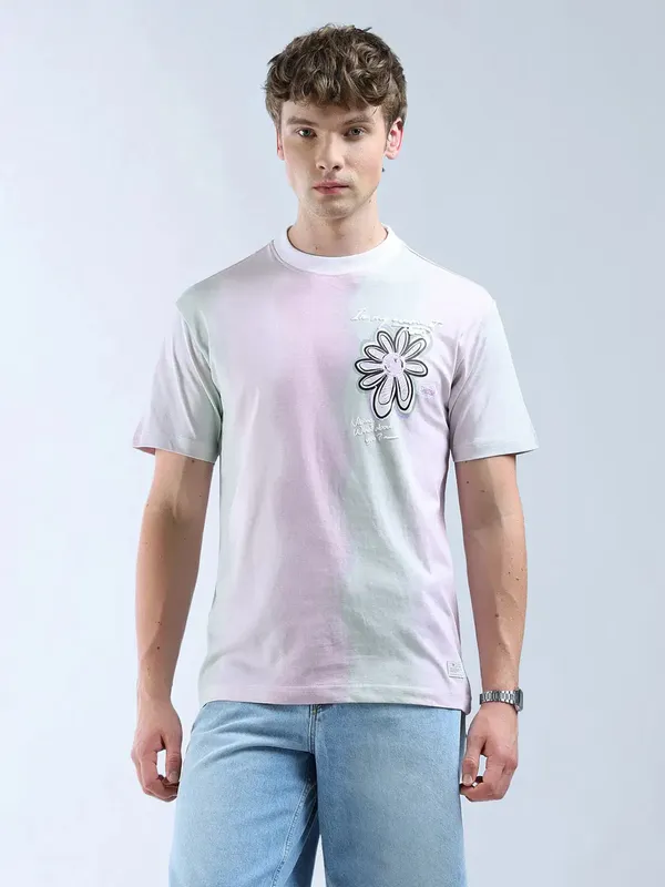 FLYING MACHINE pink printed slim fit mens t-shirt