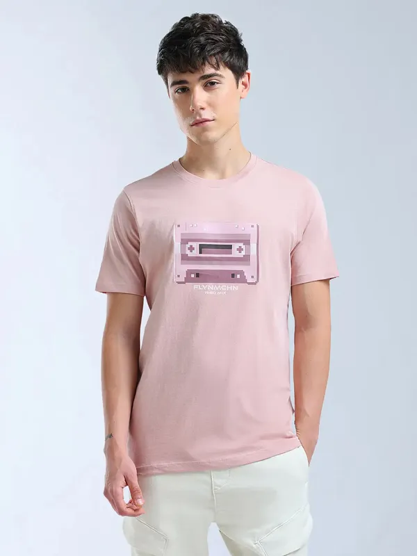 FLYING MACHINE pink printed slim fit t-shirt