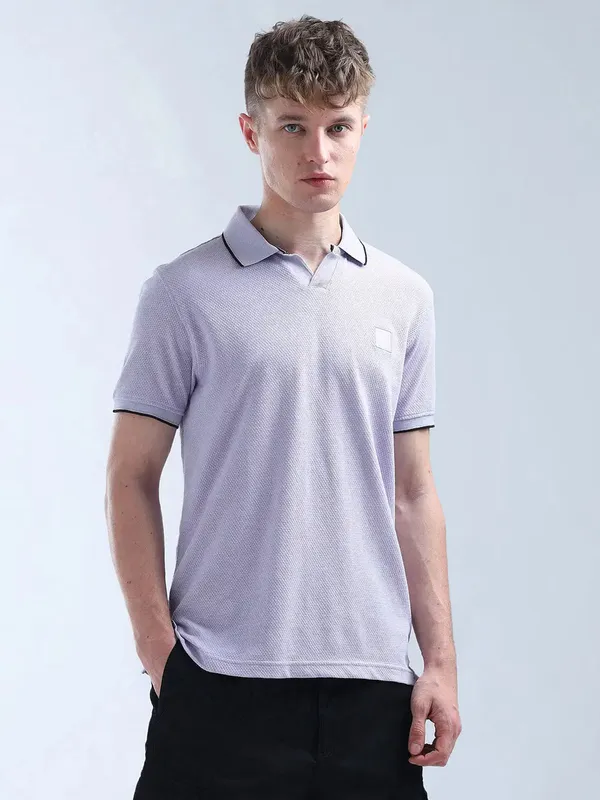 FLYING MACHINE plain purple cotton polo t-shirt