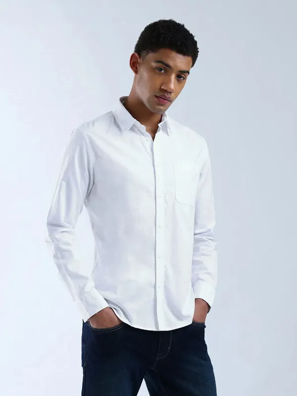 FLYING MACHINE plain white cotton shirt for mens
