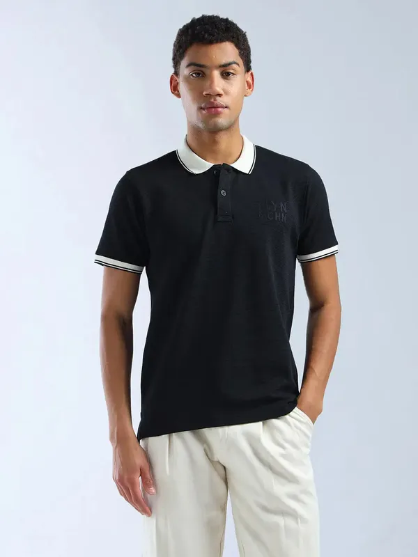 FLYING MACHINE polo neck black t-shirt