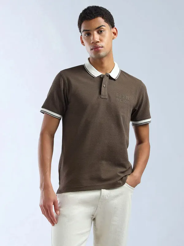 FLYING MACHINE polo neck dark brown t-shirt