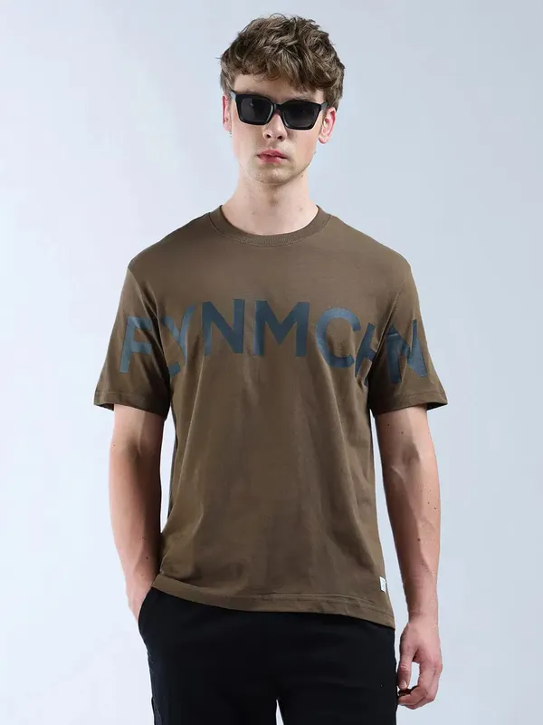 FLYING MACHINE printed brown oversize t-shirt