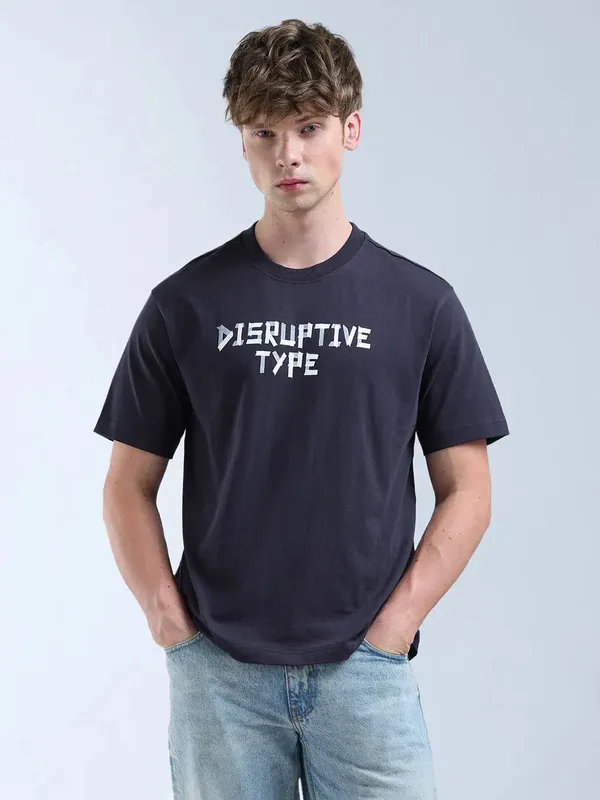 FLYING MACHINE printed dark purple slim fit cotton t-shirt