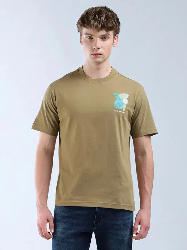 FLYING MACHINE printed khaki oversize t-shirt