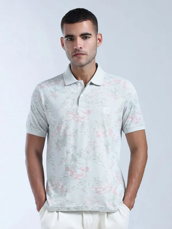 FLYING MACHINE printed mint green polo t-shirt