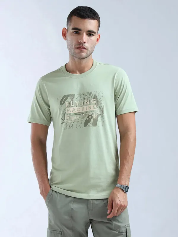 FLYING MACHINE printed pista green slim fit t-shirt