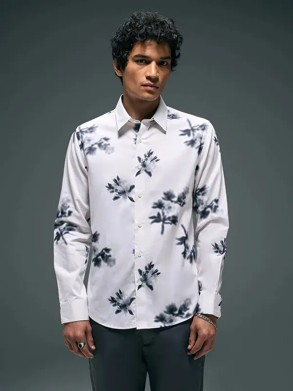 FLYING MACHINE printed white cotton casual shirt for men
