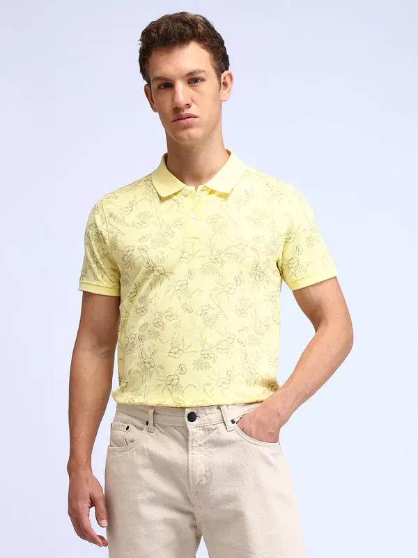 FLYING MACHINE printed yellow cotton t-shirt
