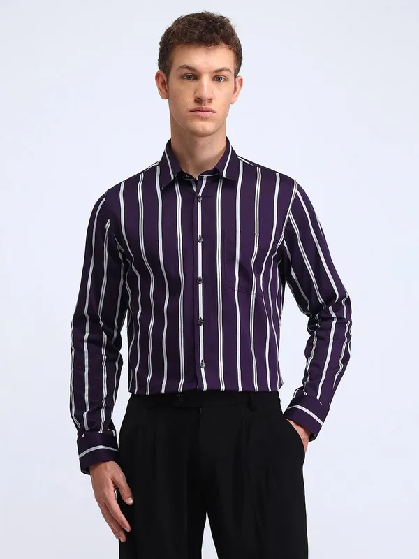 FLYING MACHINE purple cotton stripe shirt